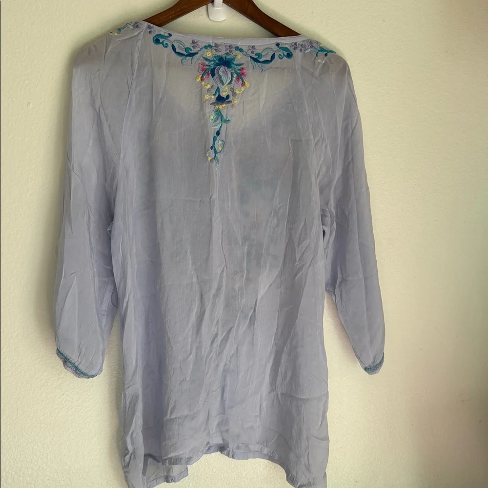 Johnny Was| Blue/ Lavender Embroidered Blouse - Picture 2 of 7
